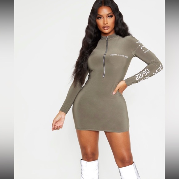 PRETTY LITTLE THING mini olive green dress - Picture 3 of 9